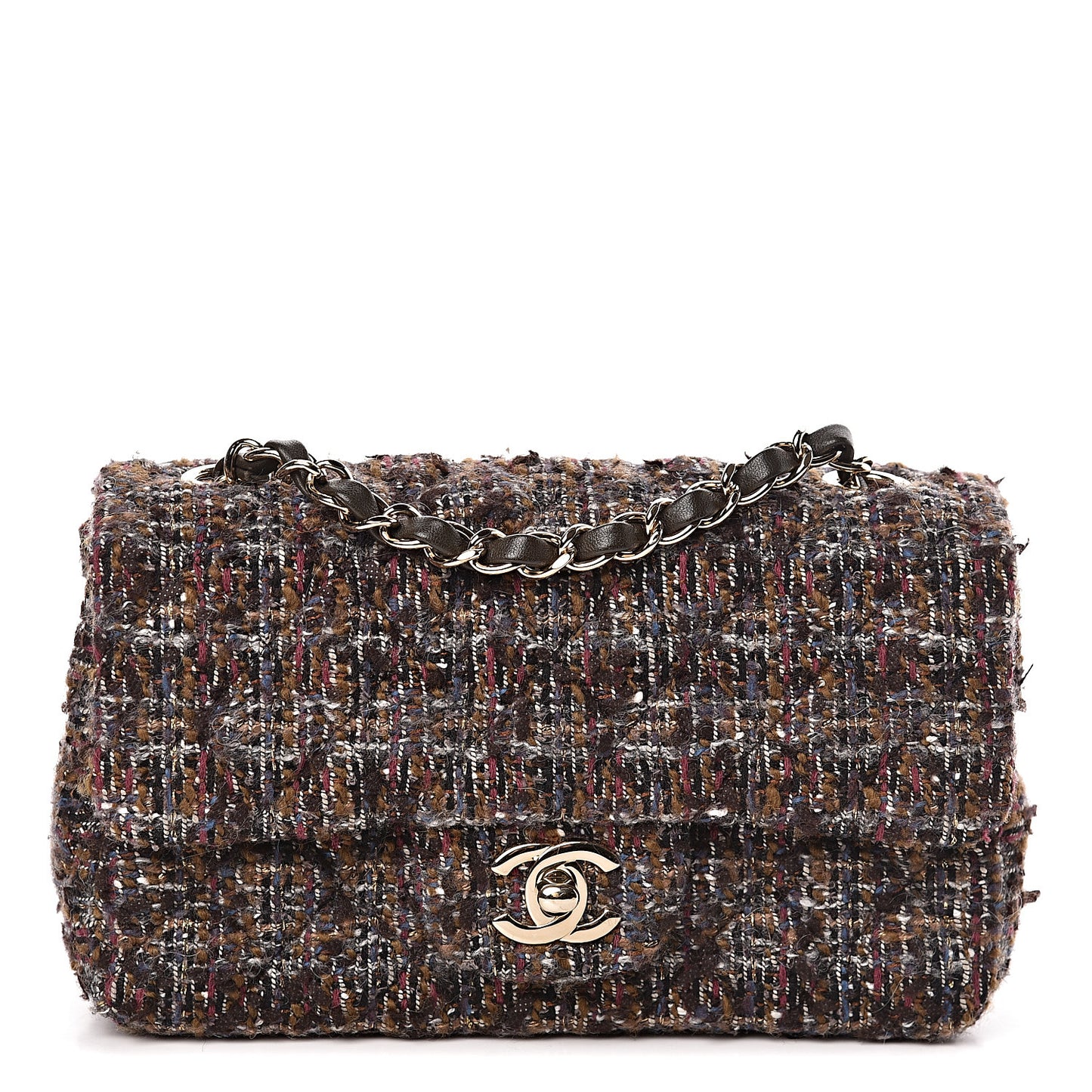 Tweed Quilted Mini Rectangular Flap Beige
