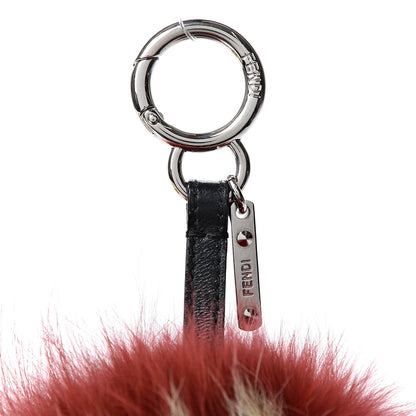 Fendi Fox Fur Shiny Nappa Rainbrow Pom Pom Bag Charm Bordeaux Multicolor Black 3 of 4