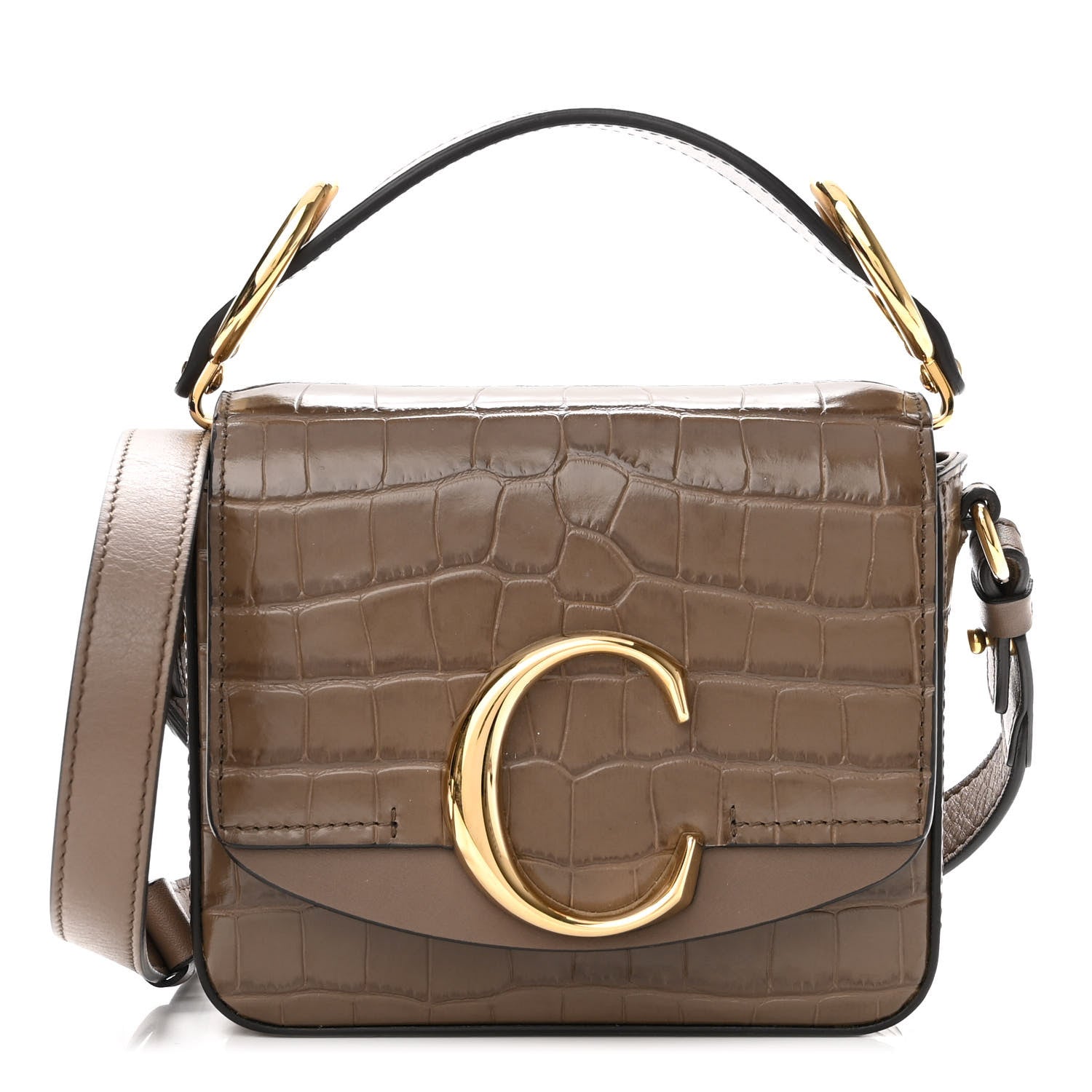 Chloe Calfskin Crocodile Embossed Mini C Bag Taupe 1 of 10