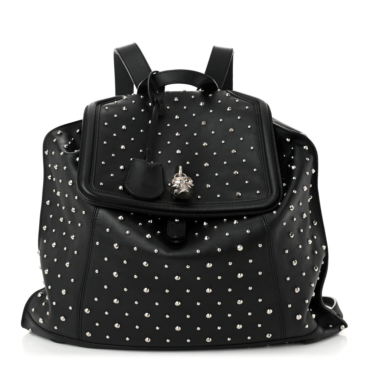 Calfskin Studded Padlock Backpack Black