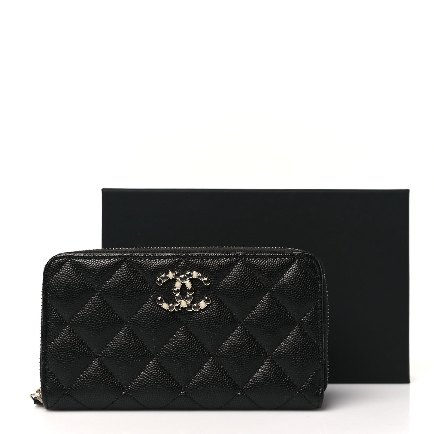 Caviar Quilted Medium Zip Around Wallet Black
