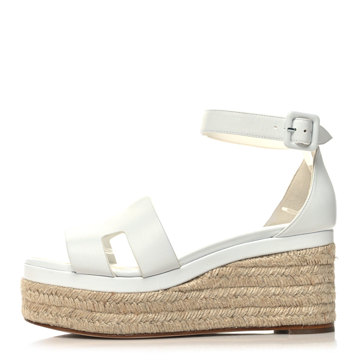 Hermes Goatskin Elda Espadrille Wedge Sandals 39 White 1 of 8