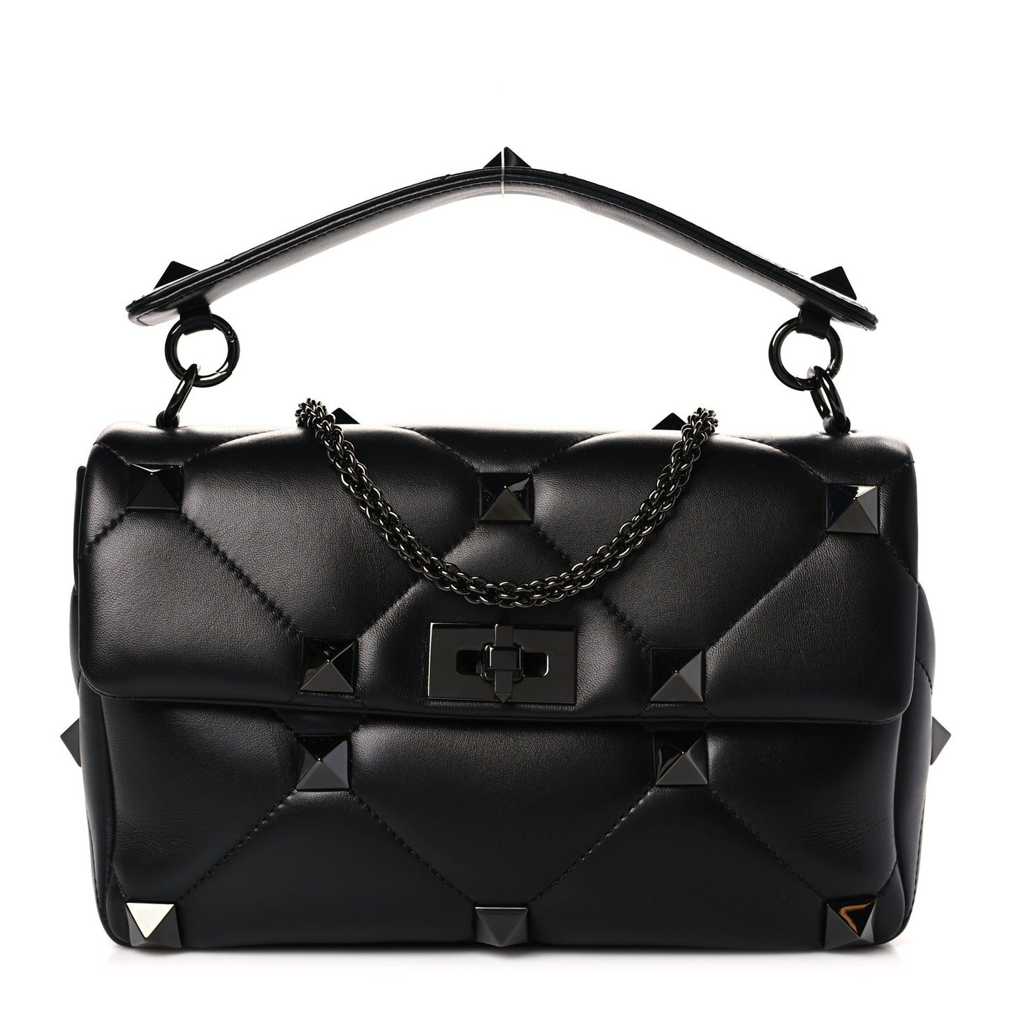 Nappa Monochrome Large Roman Stud Shoulder Bag Black