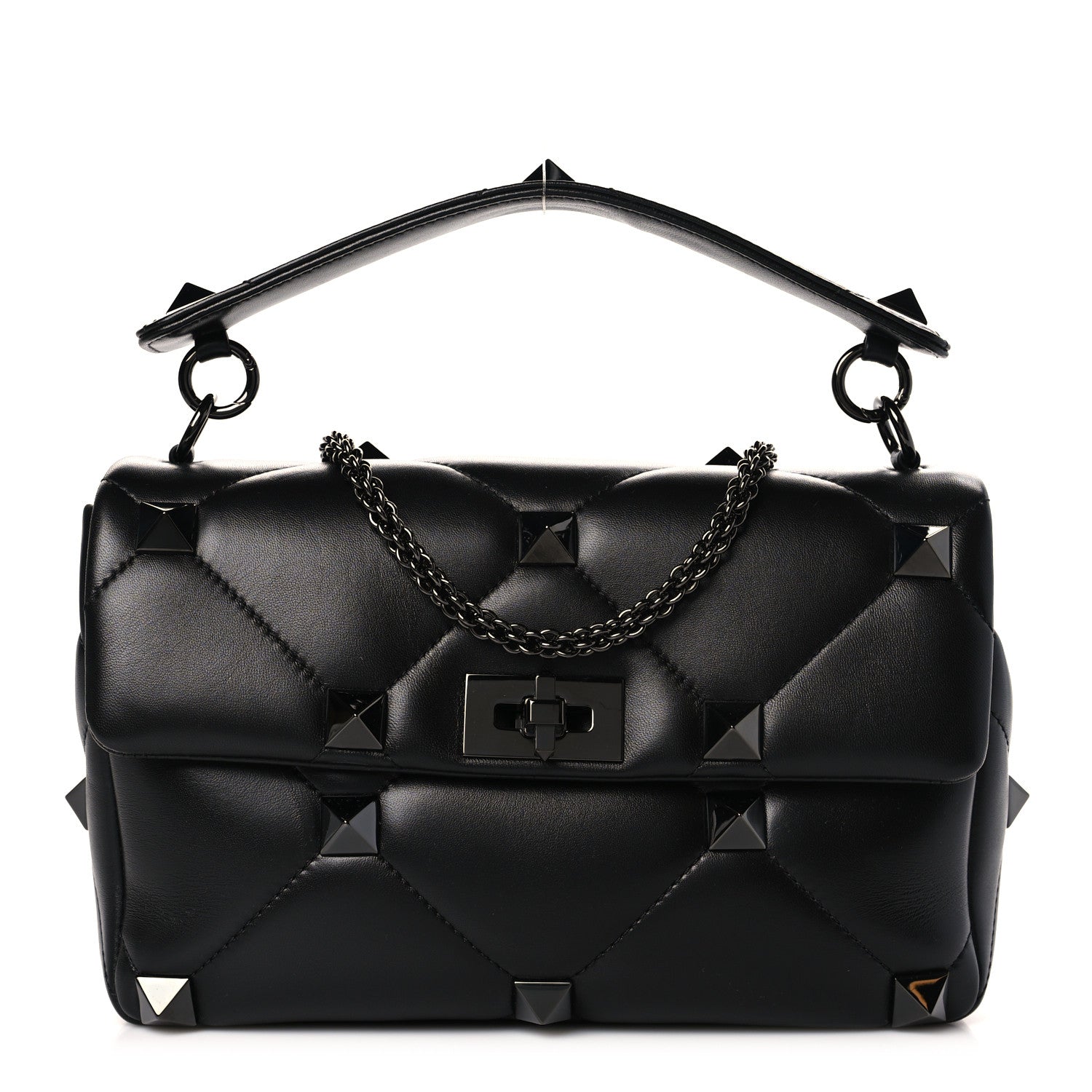Valentino Garavani Nappa Monochrome Large Roman Stud Shoulder Bag Black 1 of 8