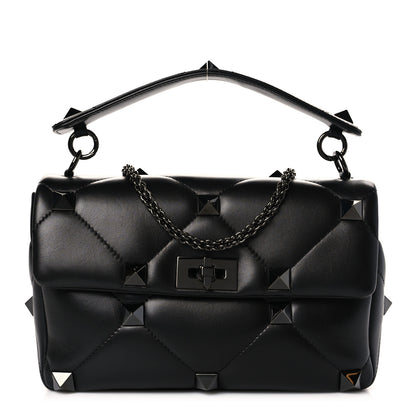 Valentino Garavani Nappa Monochrome Large Roman Stud Shoulder Bag Black 1 of 8
