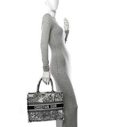 Christian Dior Canvas Embroidered Medium Toile de Jouy Voyage Book Tote White Black 2 of 17