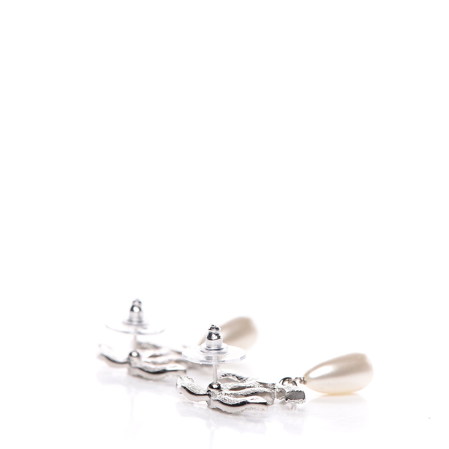 Chanel Crystal Pearl CC Drop Darling Bows Earrings Silver Pearly White 3 of 5