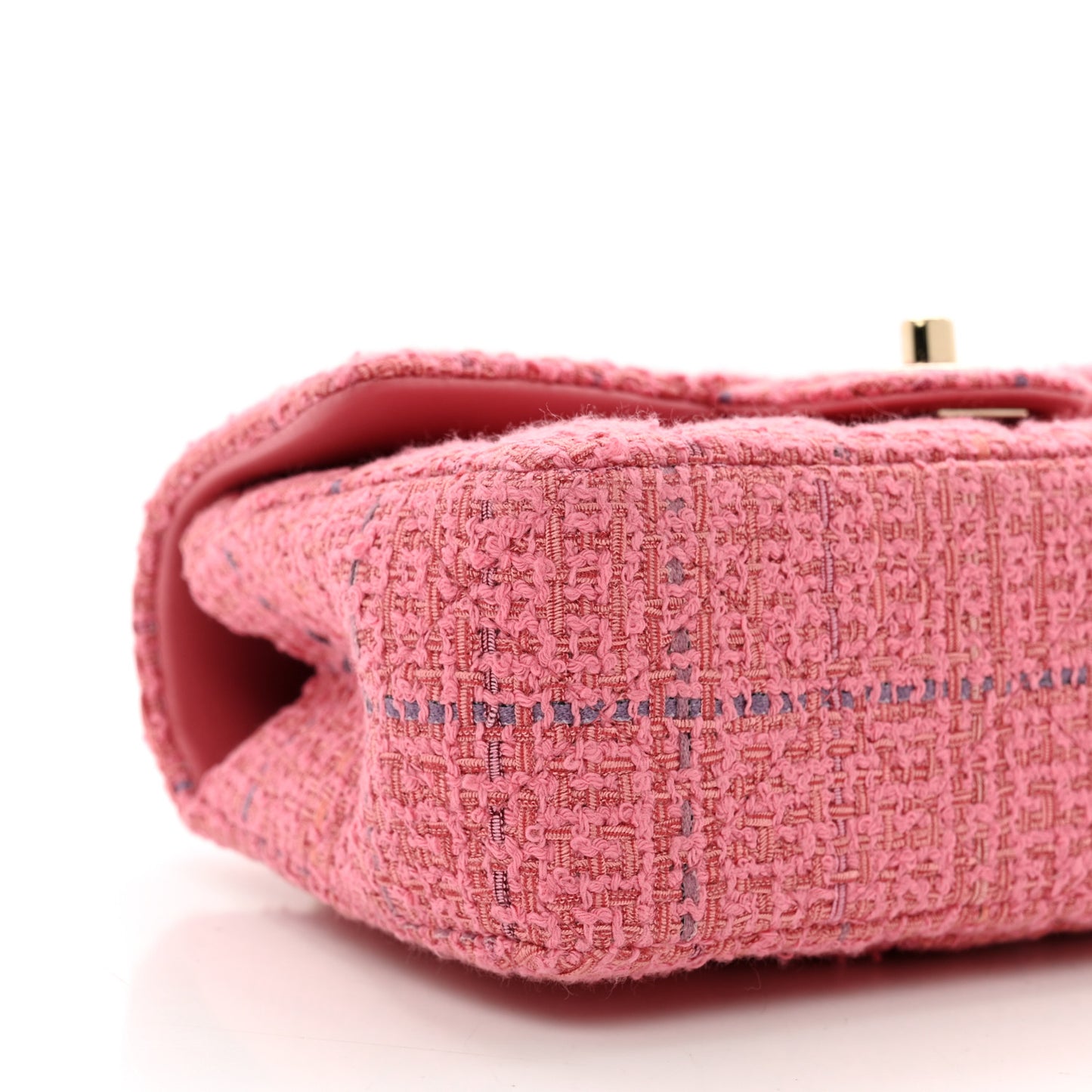 Tweed Quilted Mini Top Handle Rectangular Flap Dark Pink