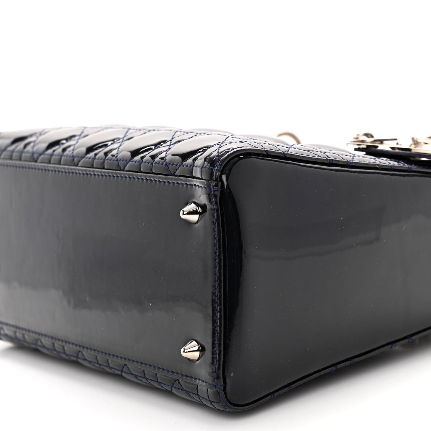 Patent Cannage Medium Lady Dior Navy Blue