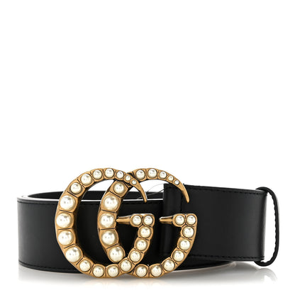 Gucci Moon Calfskin Pearl Double G 40mm Belt 75 30 Black Cream 1 of 5