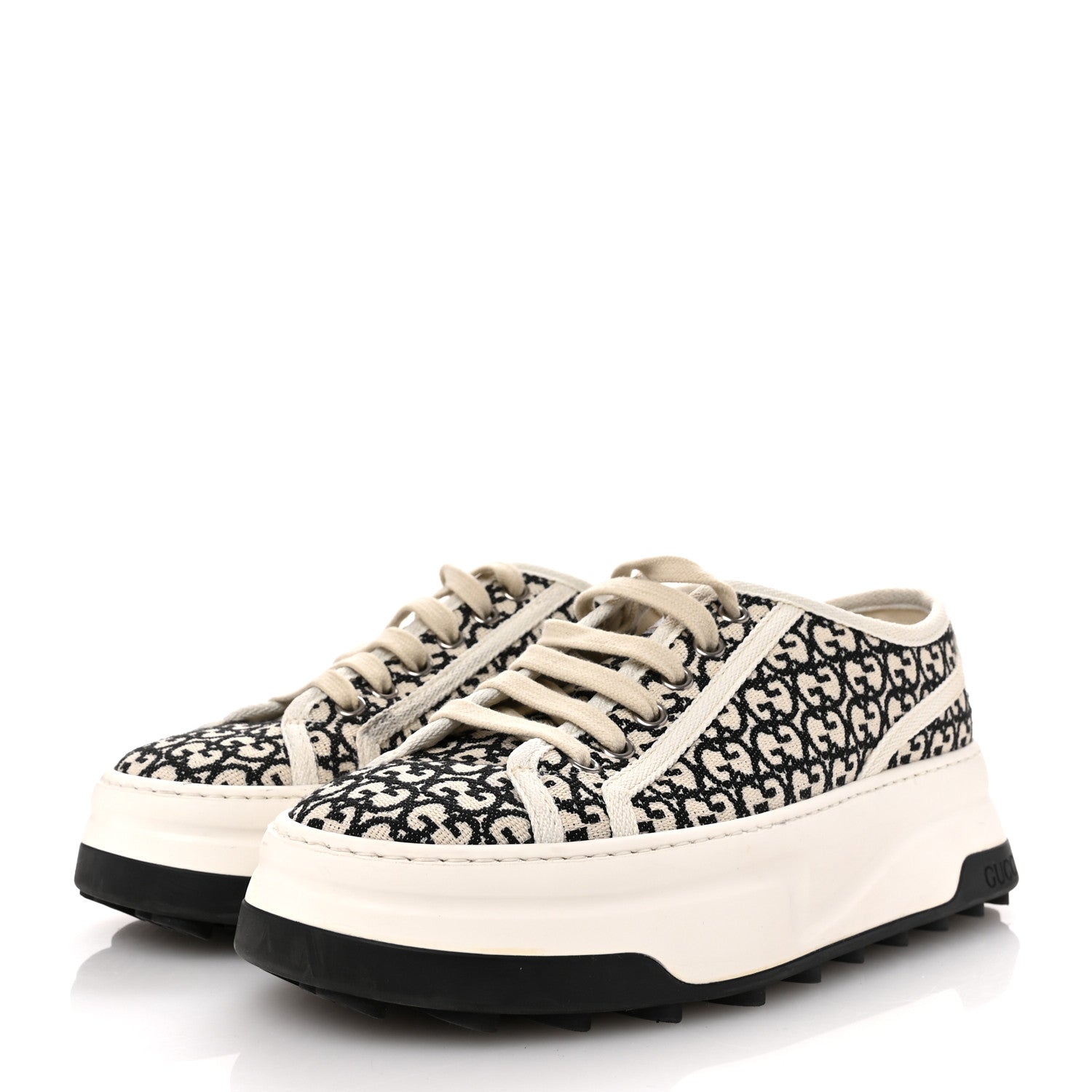 Gucci GG Monogram Jacquard Womens 1977 Tennis Platform 52mm Sneakers 37.5 Black Mystic White 4 of 9
