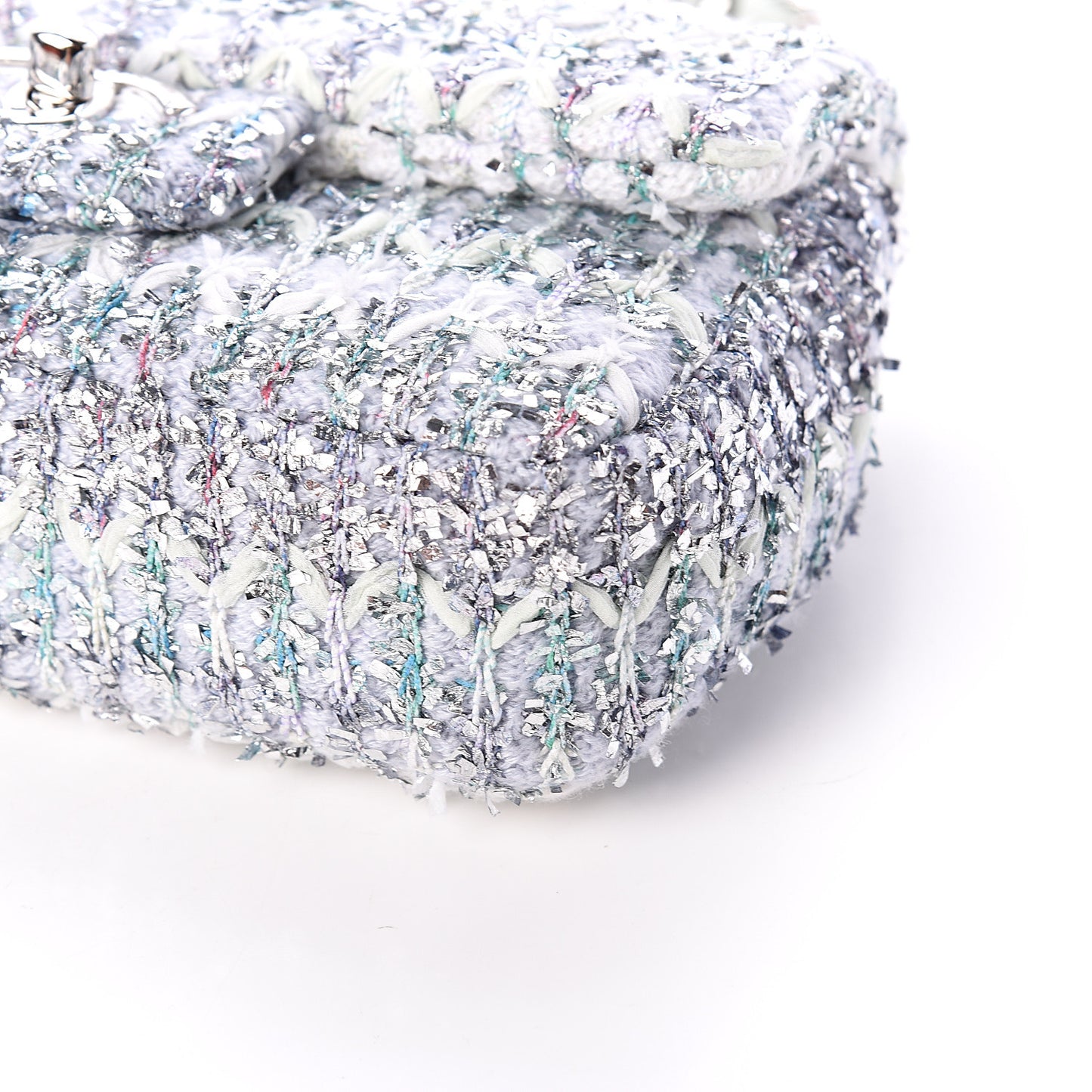 Tweed Quilted Mini Rectangular Flap Light Green Silver White