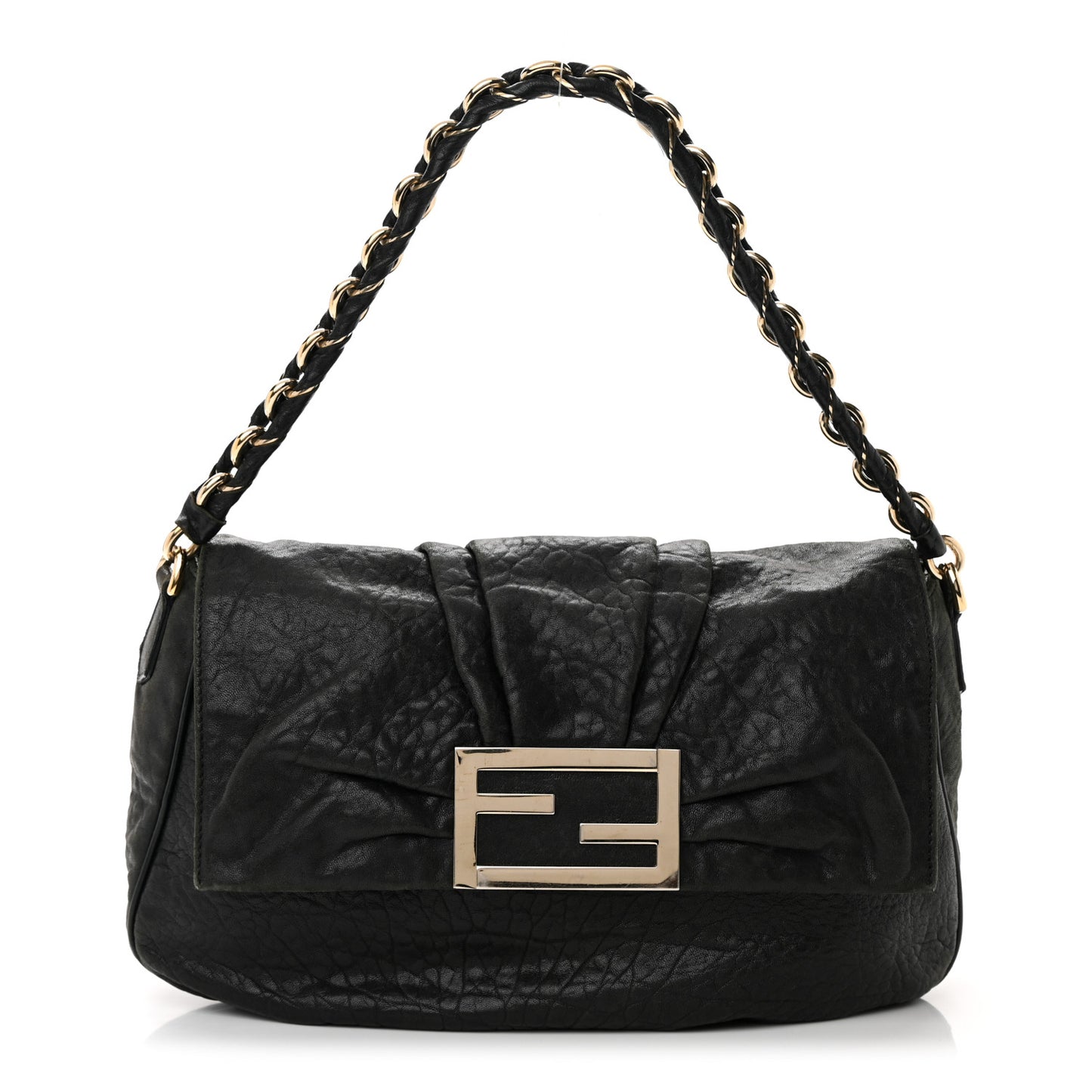 Crinkled Lambskin Mia Shoulder Flap Black