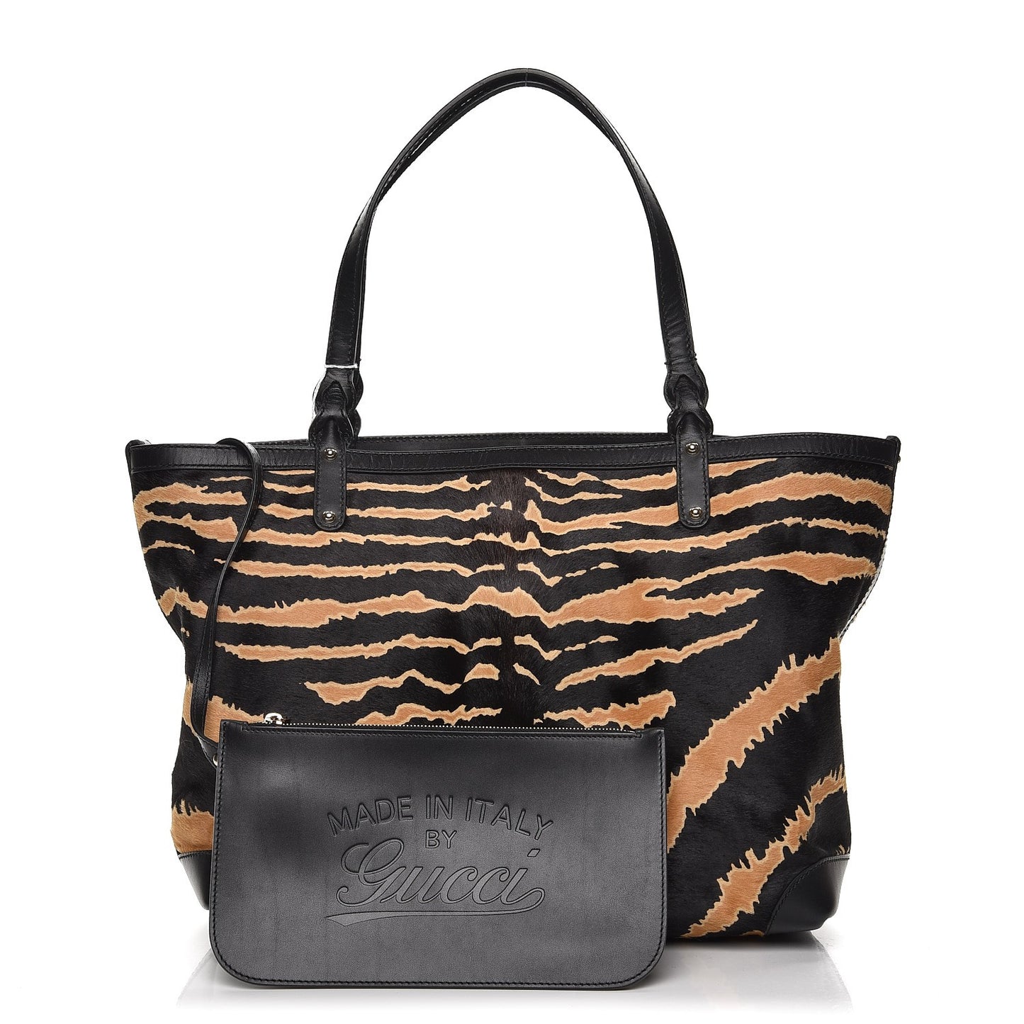 Calf Hair Zebra Print Medium Craft Tote Black