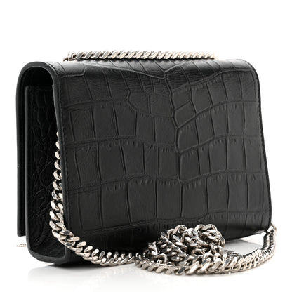 Saint Laurent Calfskin Crocodile Embossed Small Classic Monogram Kate Tassel Satchel Black 3 of 9