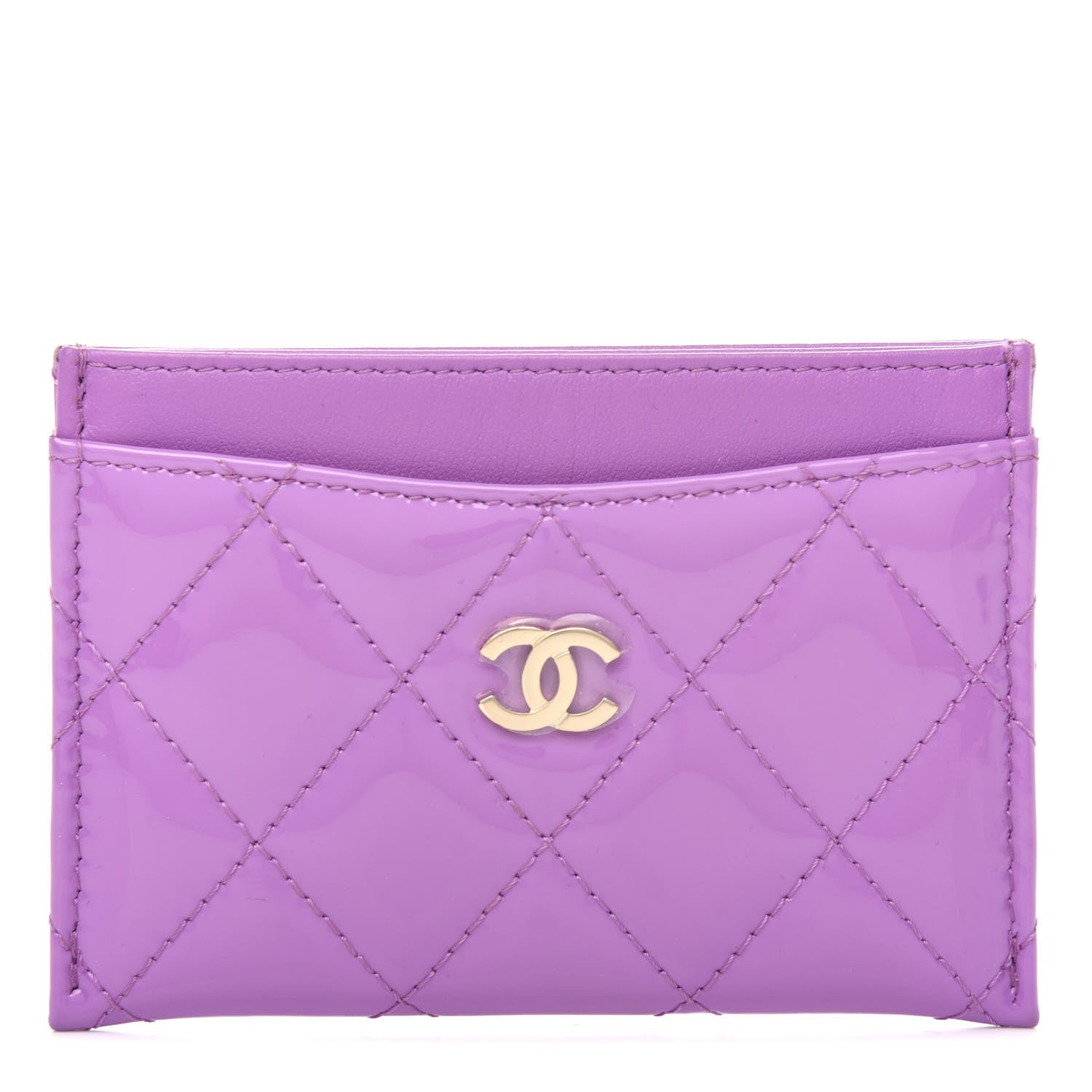 Chanel Patent Quilted Card Holder Purple 1 of 9