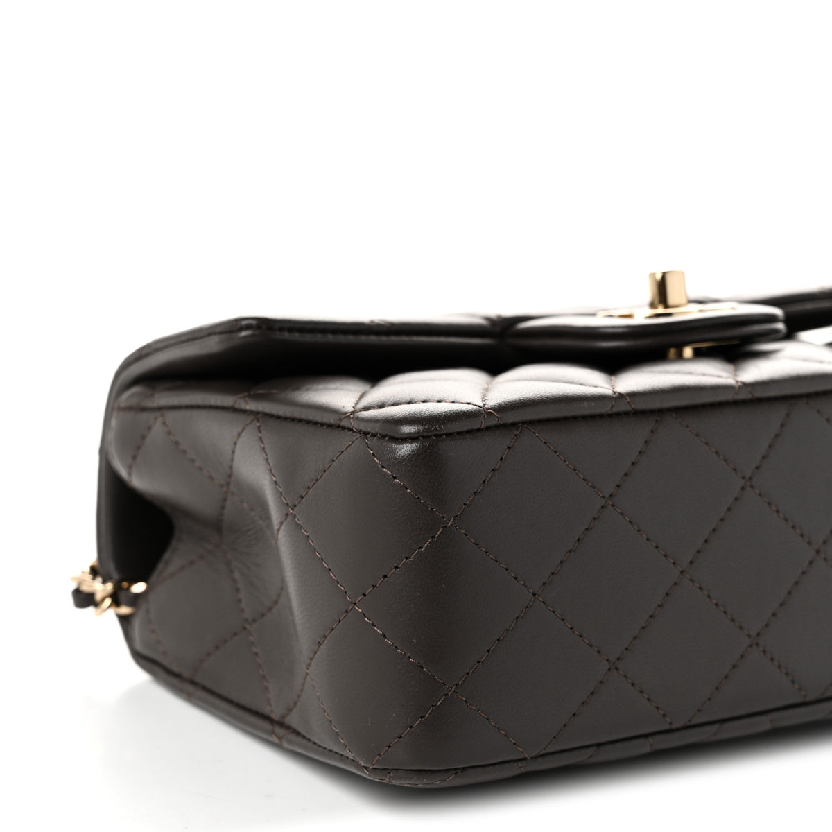 Lambskin Quilted Mini Top Handle Rectangular Flap Dark Brown