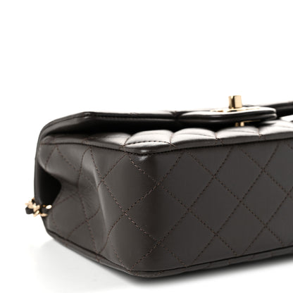 Chanel Lambskin Quilted Mini Top Handle Rectangular Flap Dark Brown 9 of 10