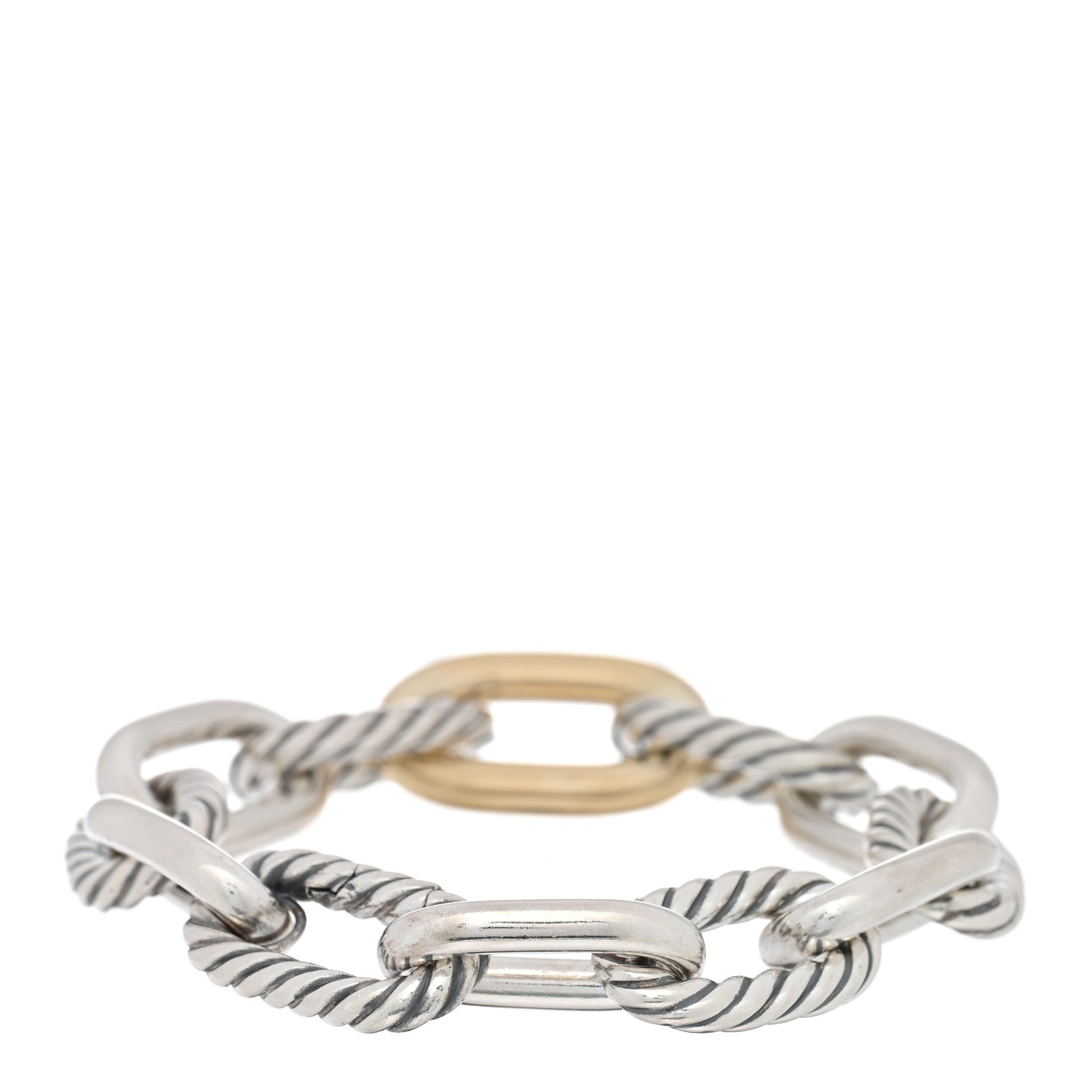 David Yurman Sterling Silver 18K Yellow Gold 13.5mm Large Madison Cable Link Bracelet 2 of 3