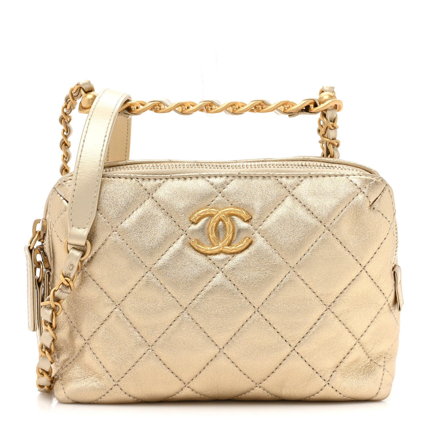 Chanel Metallic Lambskin Quilted Mini Bowling Bag Gold 1 of 11