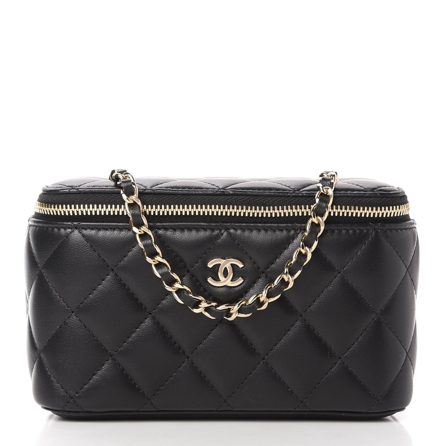 Lambskin Quilted Small Vanity Case With Chain Black