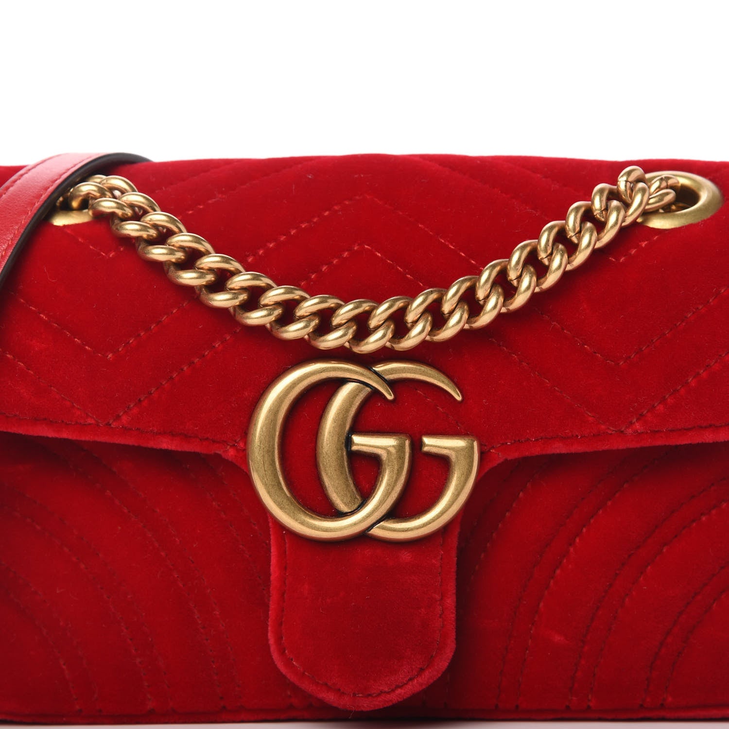 Gucci Velvet Matelasse Mini GG Marmont Shoulder Bag Hibiscus Red 10 of 10