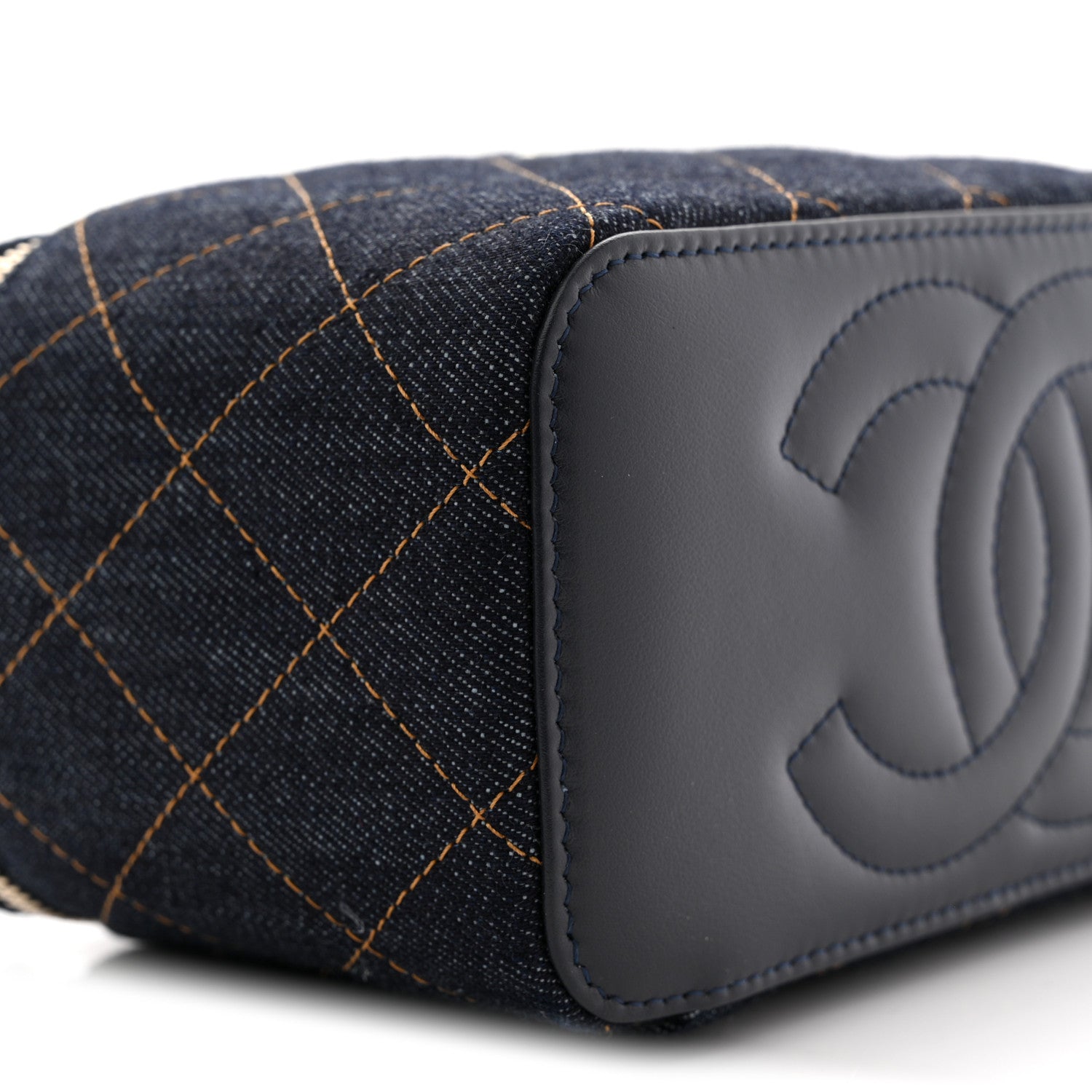 Chanel Denim Quilted Vanity Case With Chain Dark Blue 9 of 10