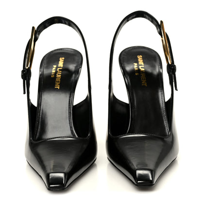 Saint Laurent Glazed Calfskin Lee Slingback Pumps 38.5 Black 3 of 10