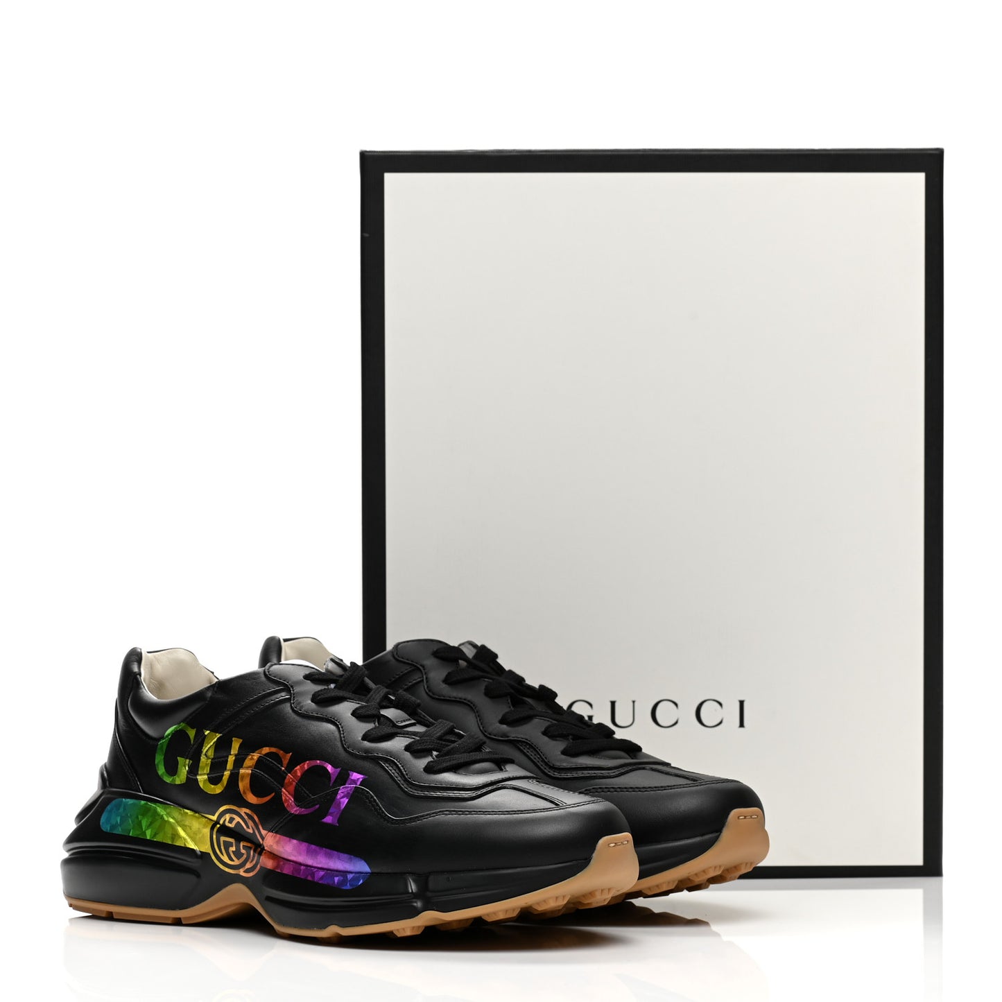Calfskin Iridescent Logo Mens Rhyton Sneakers 9 Black