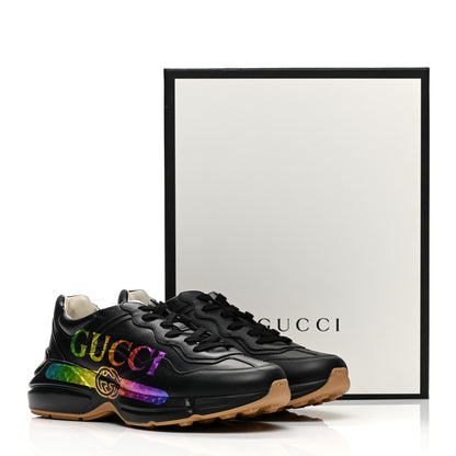 Gucci Calfskin Iridescent Logo Mens Rhyton Sneakers 9 Black 9 of 9