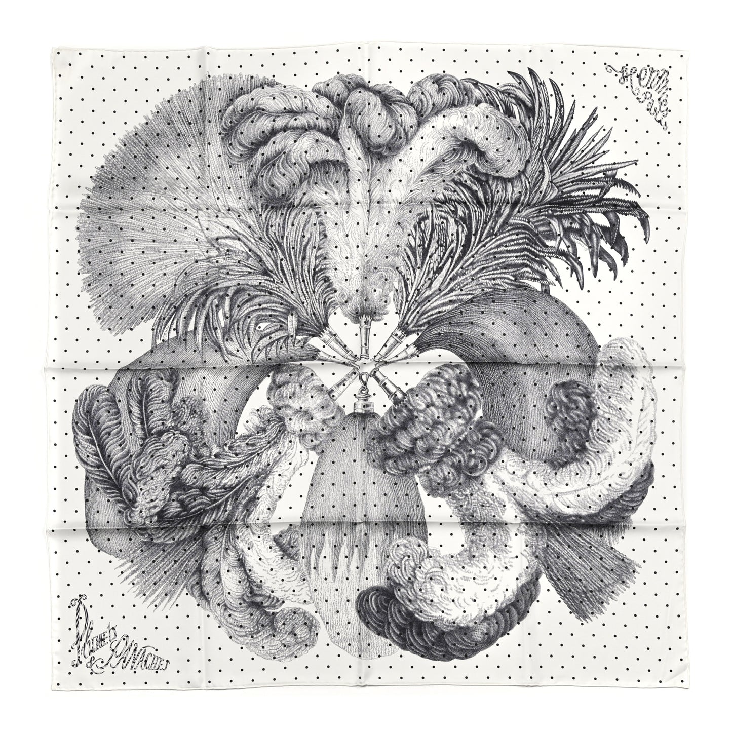 Silk Plumets Et Panaches Scarf 90 White Black Anthracite