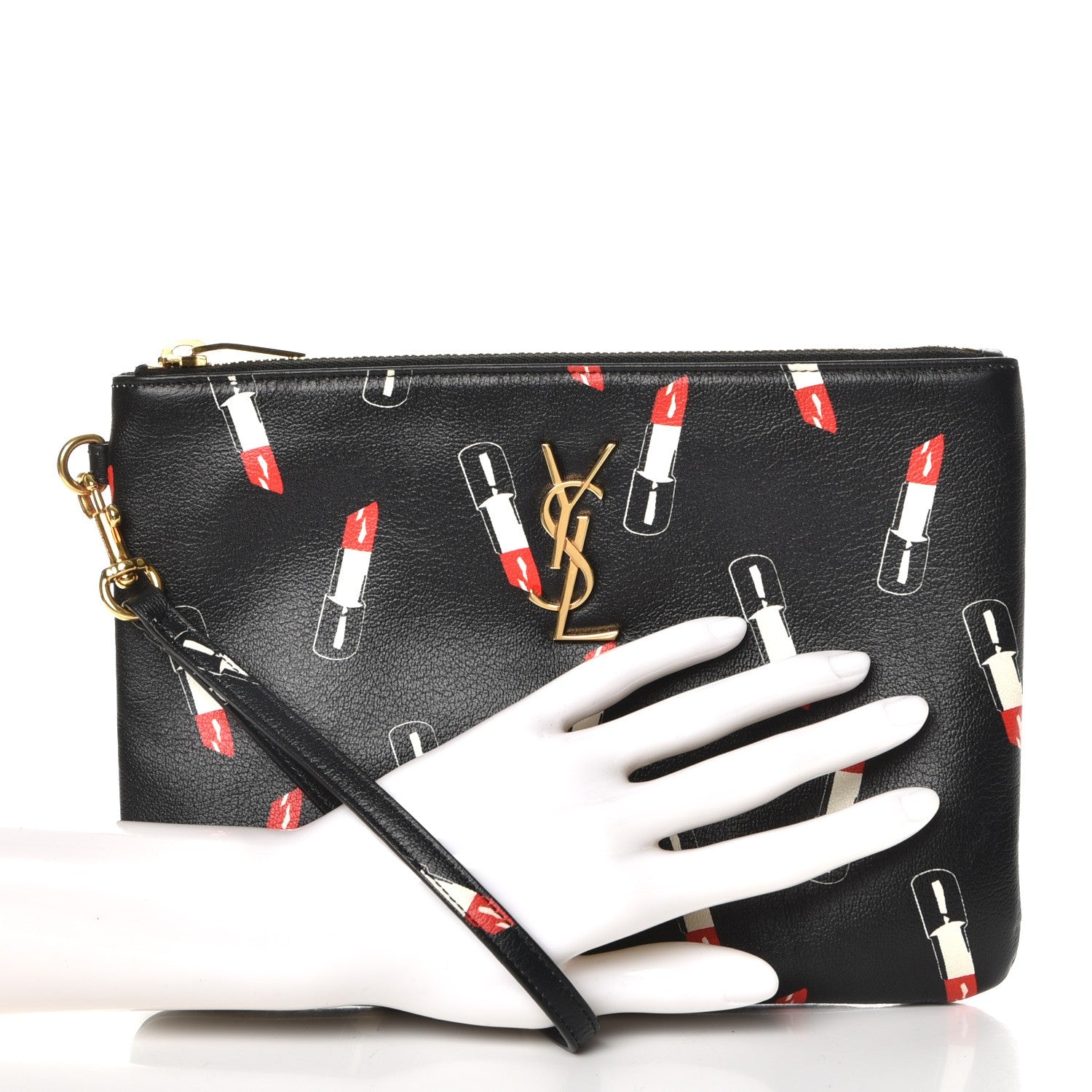 Saint Laurent Calfskin Lipstick Print Monogram Pouch Black 2 of 9