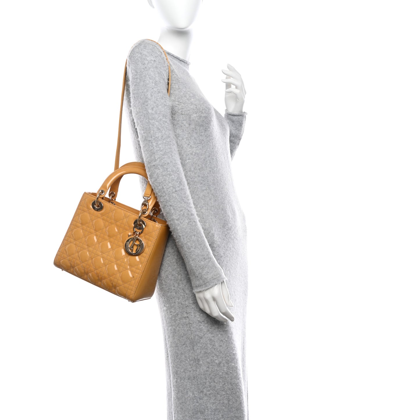 Patent Cannage Medium Lady Dior Dark Beige