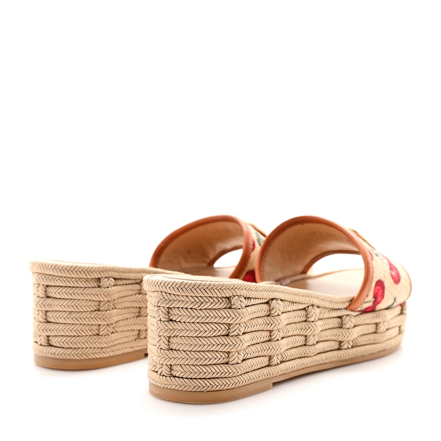 Calfskin Vlogo Signature Cherryfic Pattern Wedge Espadrille Sandals 35 Natural Red