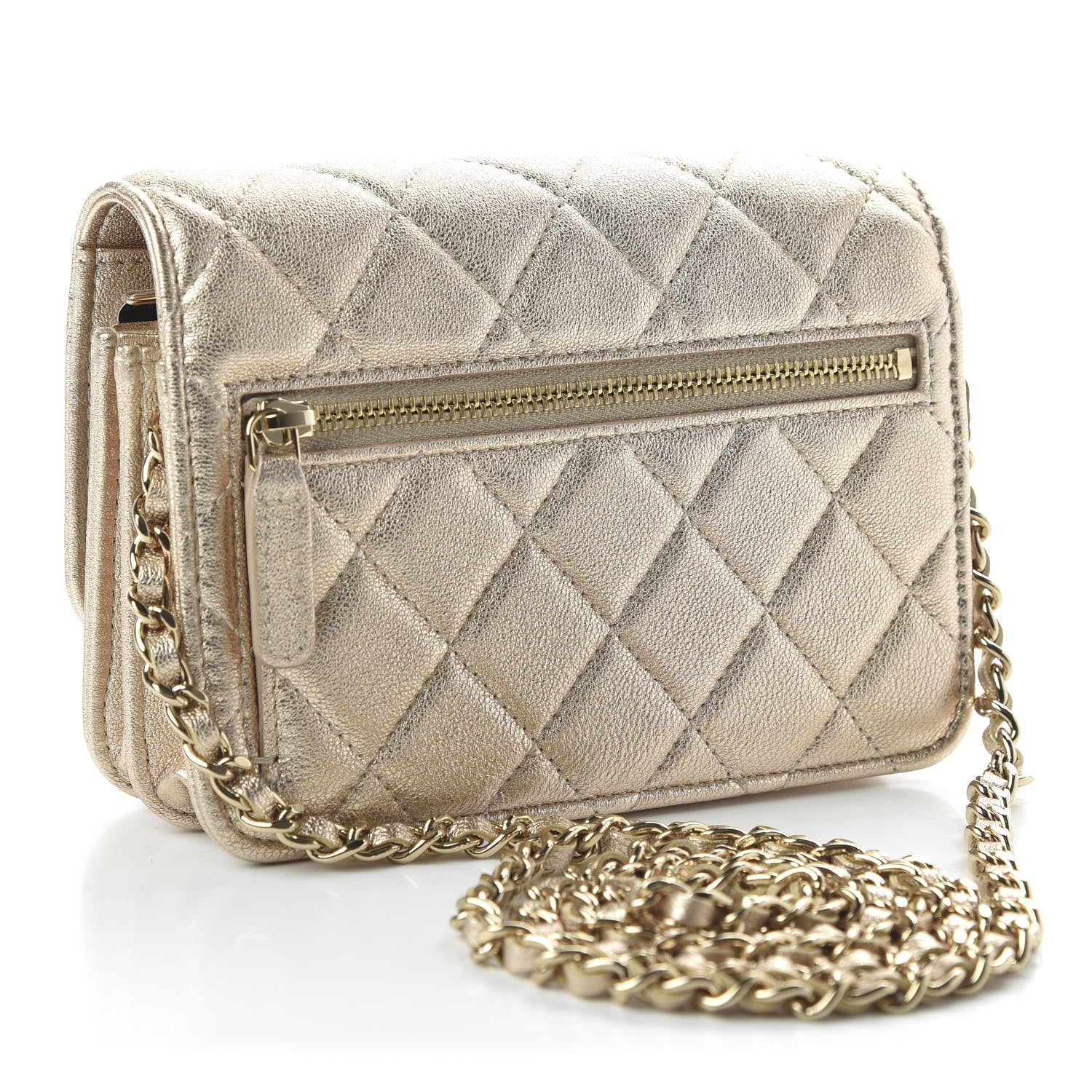 Chanel Metallic Lambskin Quilted Mini Wallet On Chain WOC Gold 3 of 11