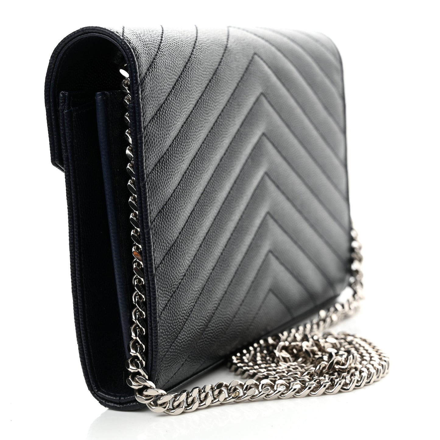 Grain De Poudre Matelasse Chevron Monogram Chain Wallet Deep Marine