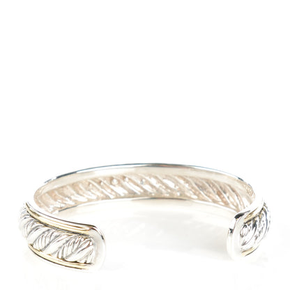 David Yurman Sterling Silver 18K Yellow Gold 13mm Sculpted Cable Cuff 3 of 4