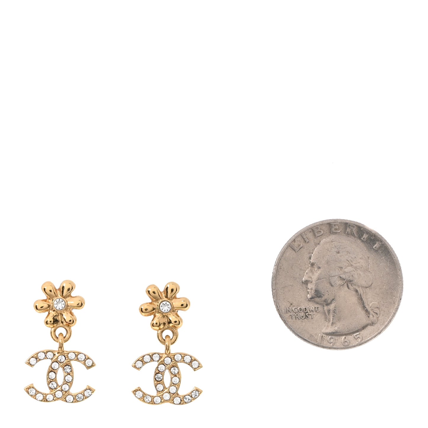 Crystal CC Flower Drop Earrings Gold