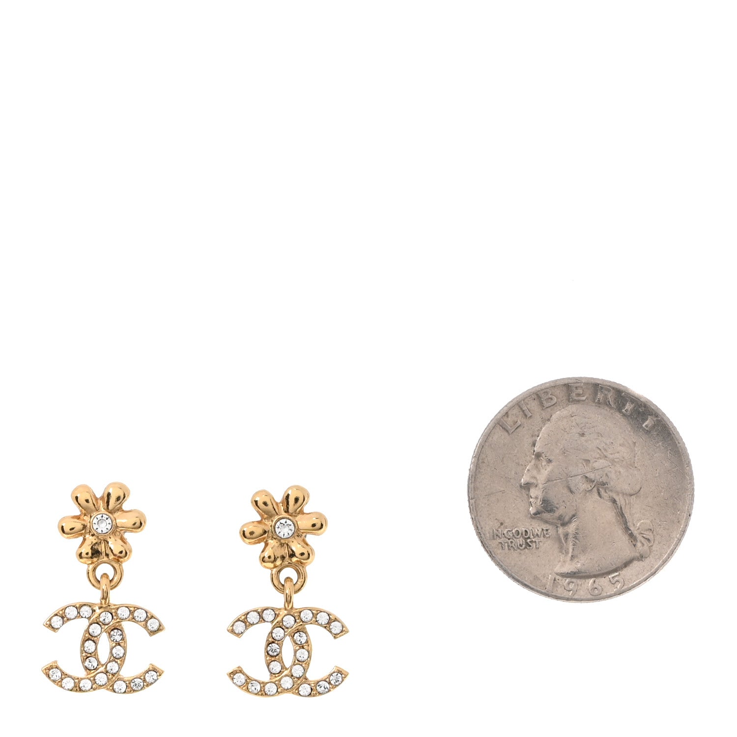Chanel Crystal CC Flower Drop Earrings Gold 2 of 5
