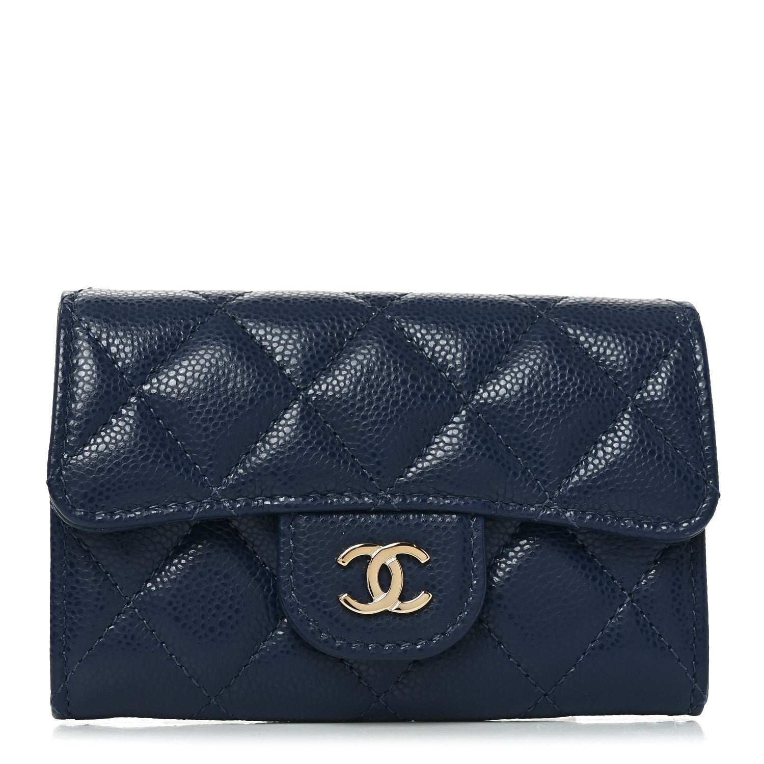 Chanel Caviar Quilted Flap Card Holder Wallet Navy Blue 1 of 9