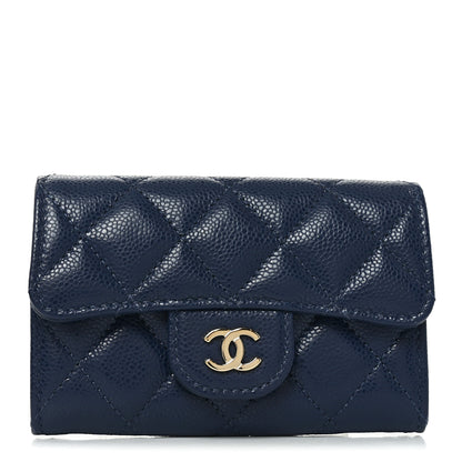 Chanel Caviar Quilted Flap Card Holder Wallet Navy Blue 1 of 9