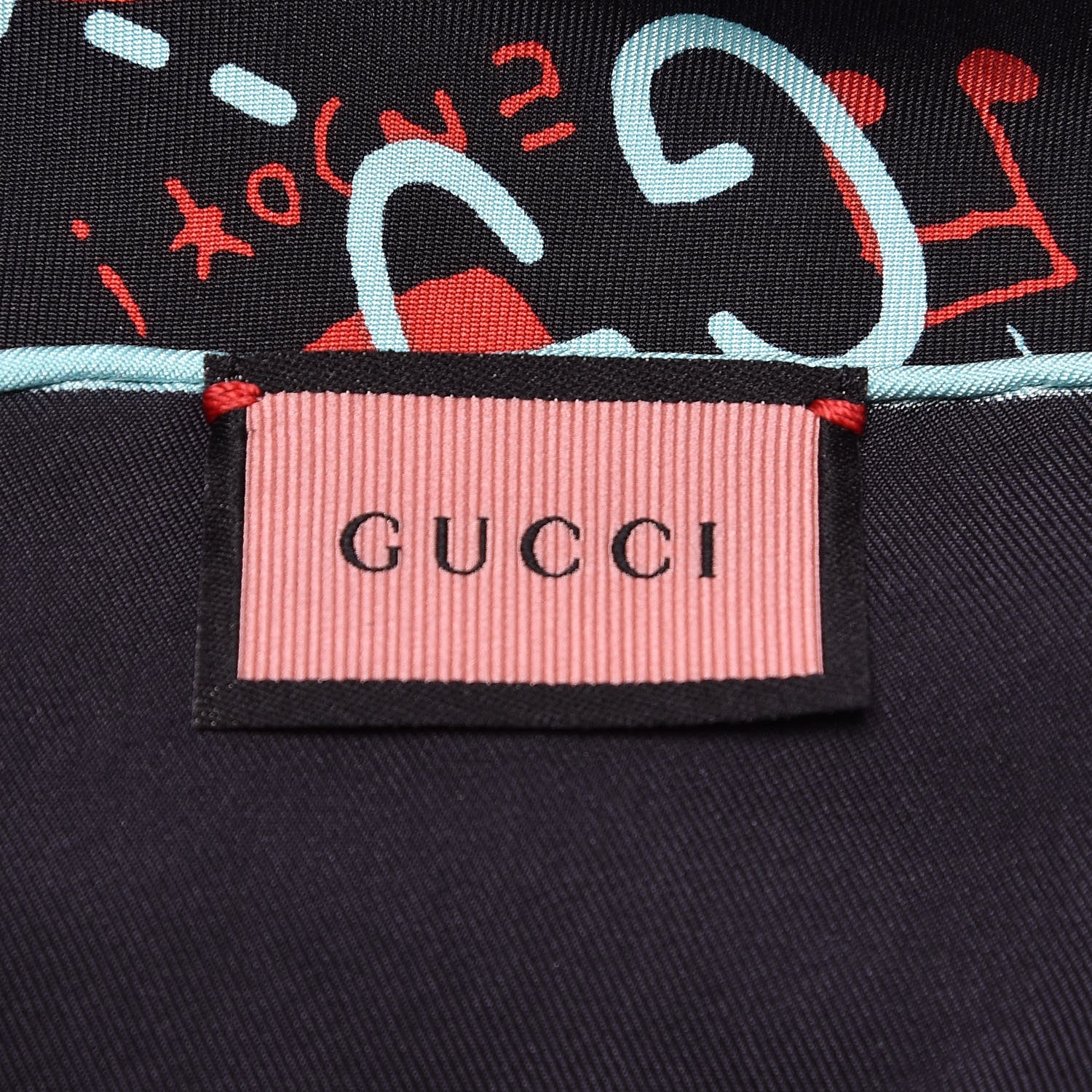 Gucci Silk GucciGhost Print Square Scarf Black Sky Blue 3 of 4