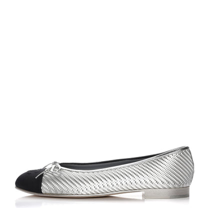 Chanel Metallic PVC Grosgrain Cap Toe Ballerina Flats 40.5 Silver Black 1 of 9