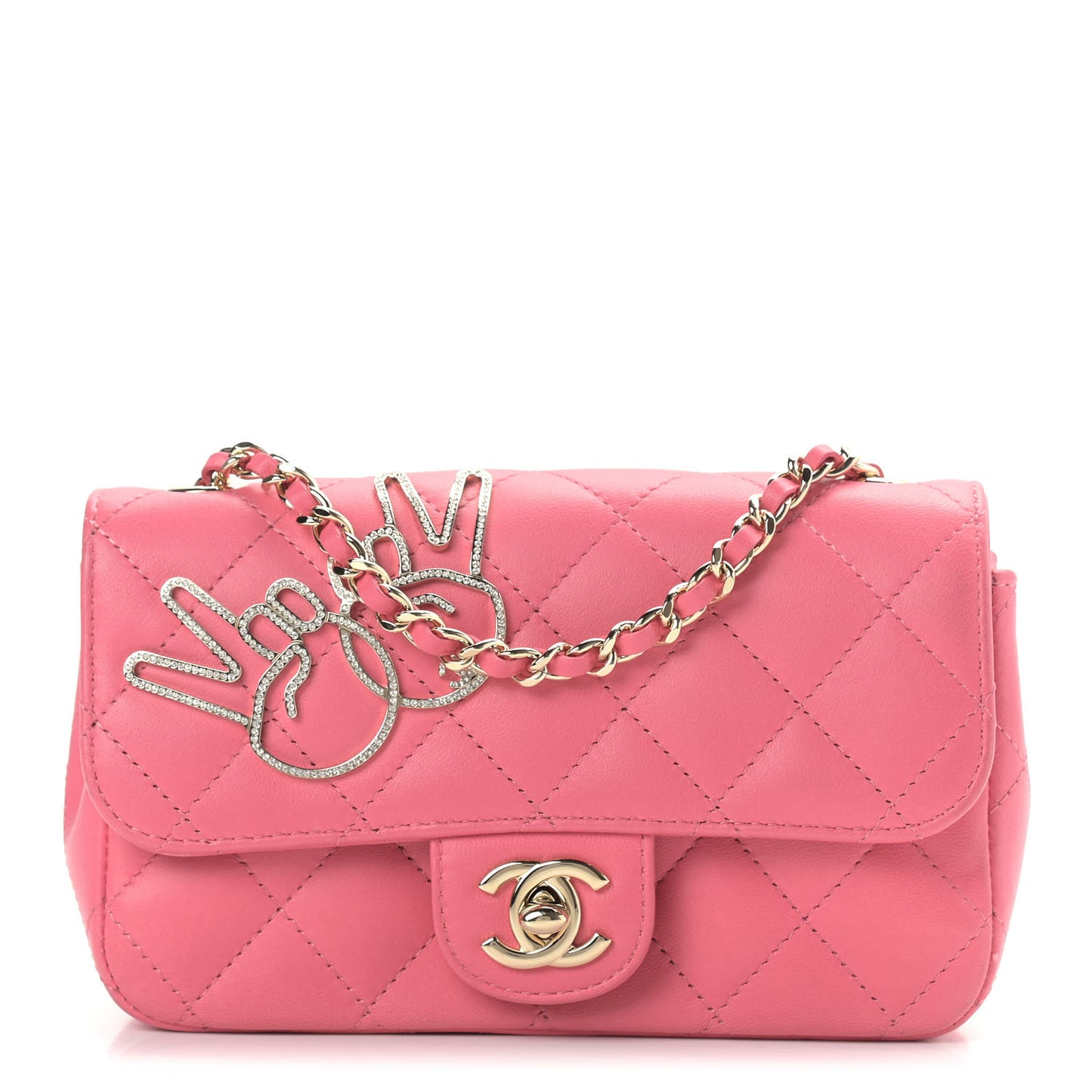 Lambskin Quilted Extra Mini V For Victory Flap Pink