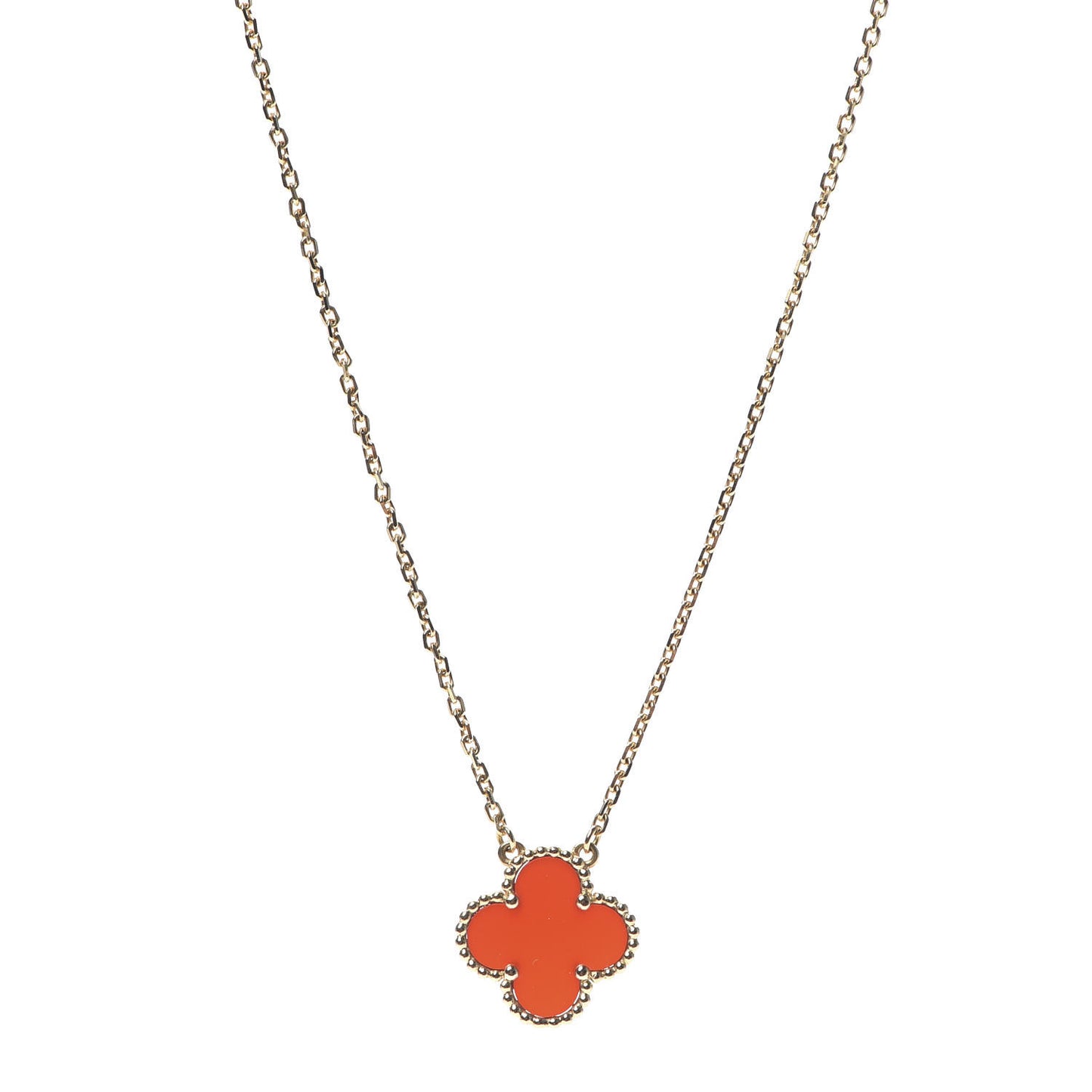 18K Yellow Gold Carnelian Vintage Alhambra Pendant Necklace