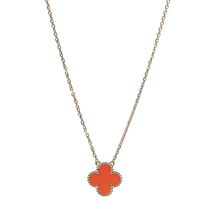Van Cleef & Arpels 18K Yellow Gold Carnelian Vintage Alhambra Pendant Necklace 1 of 7