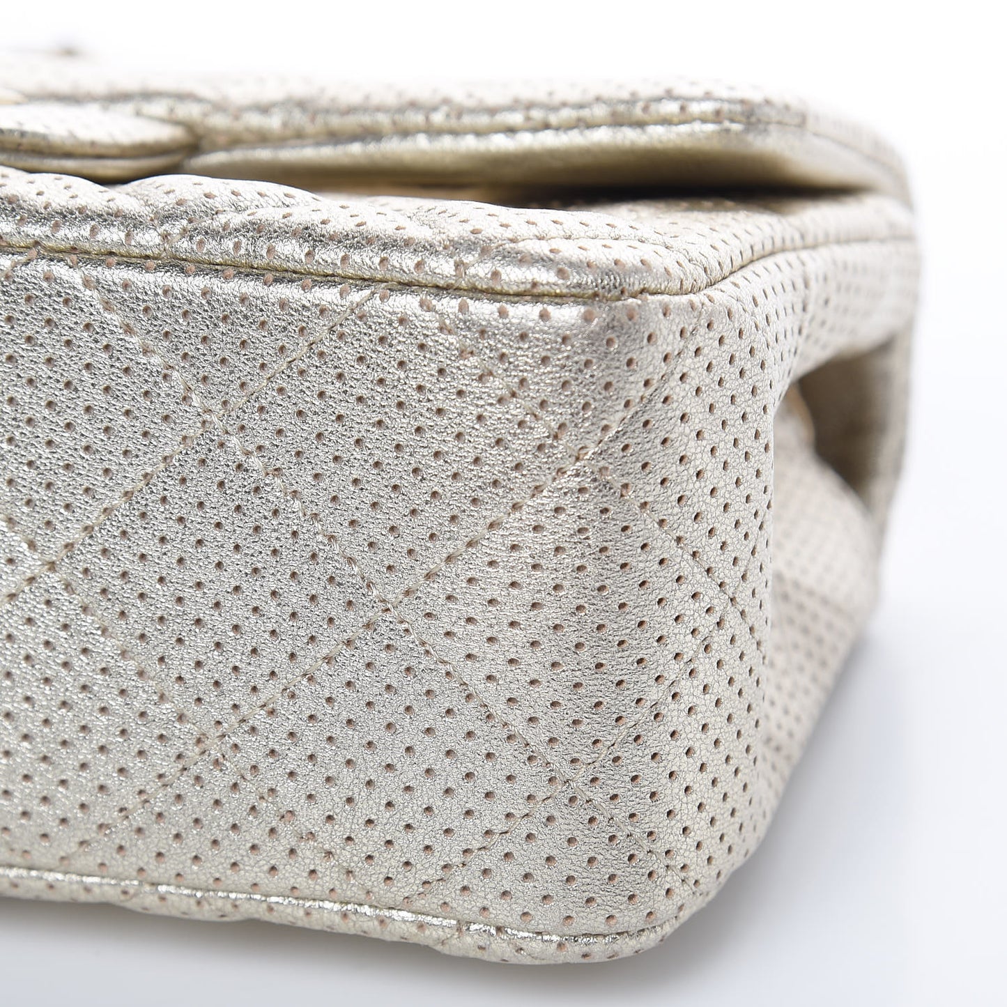 Metallic Lambskin Perforated Mini Rectangular Flap Light Gold