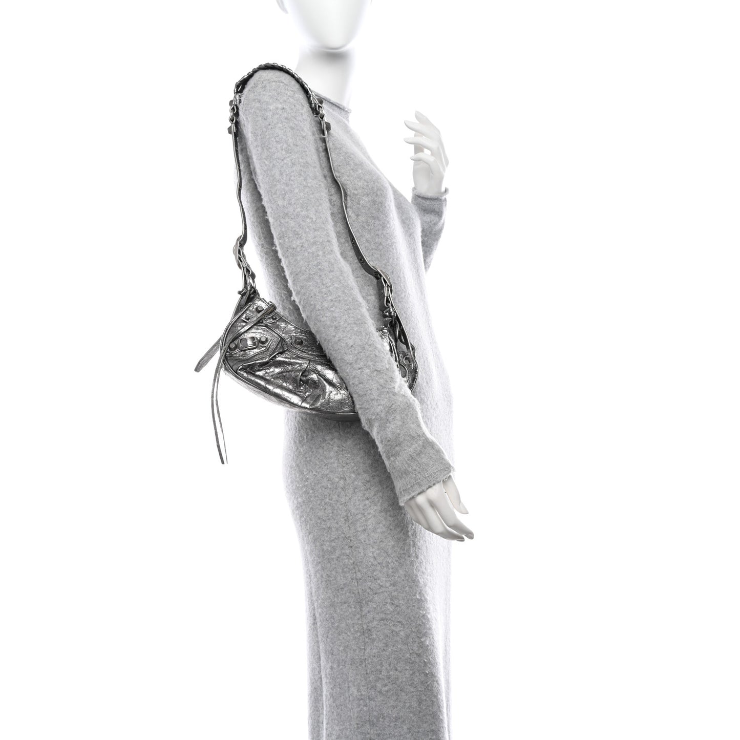 Metallic Agneau Arena Le Cagole Shoulder Bag XS Silver