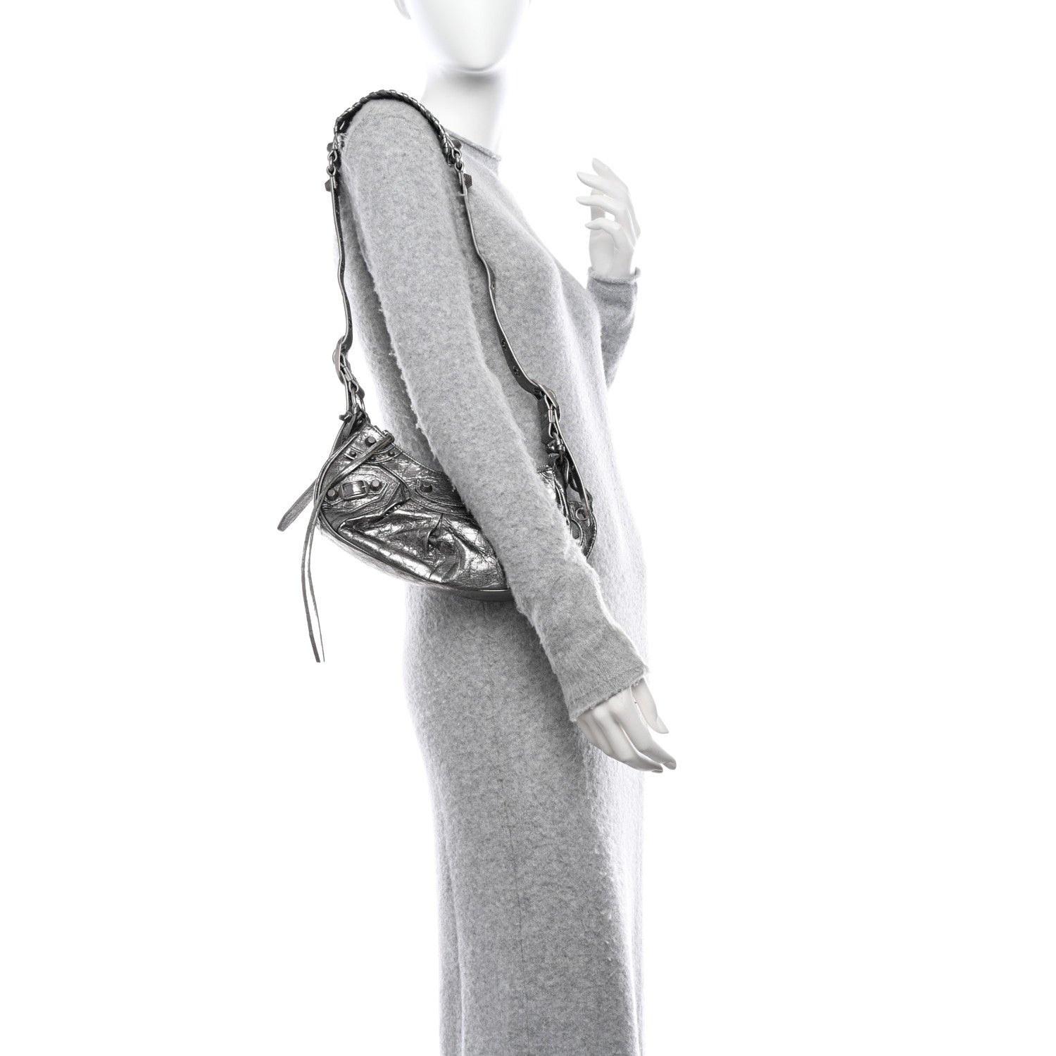 Balenciaga Metallic Agneau Arena Le Cagole Shoulder Bag XS Silver 2 of 12