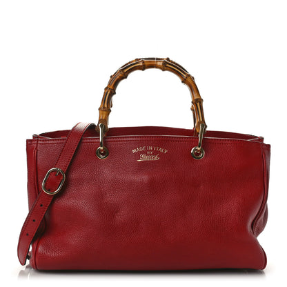 Gucci Pebbled Calfskin Medium Bamboo Shopper Tote Red 1 of 10